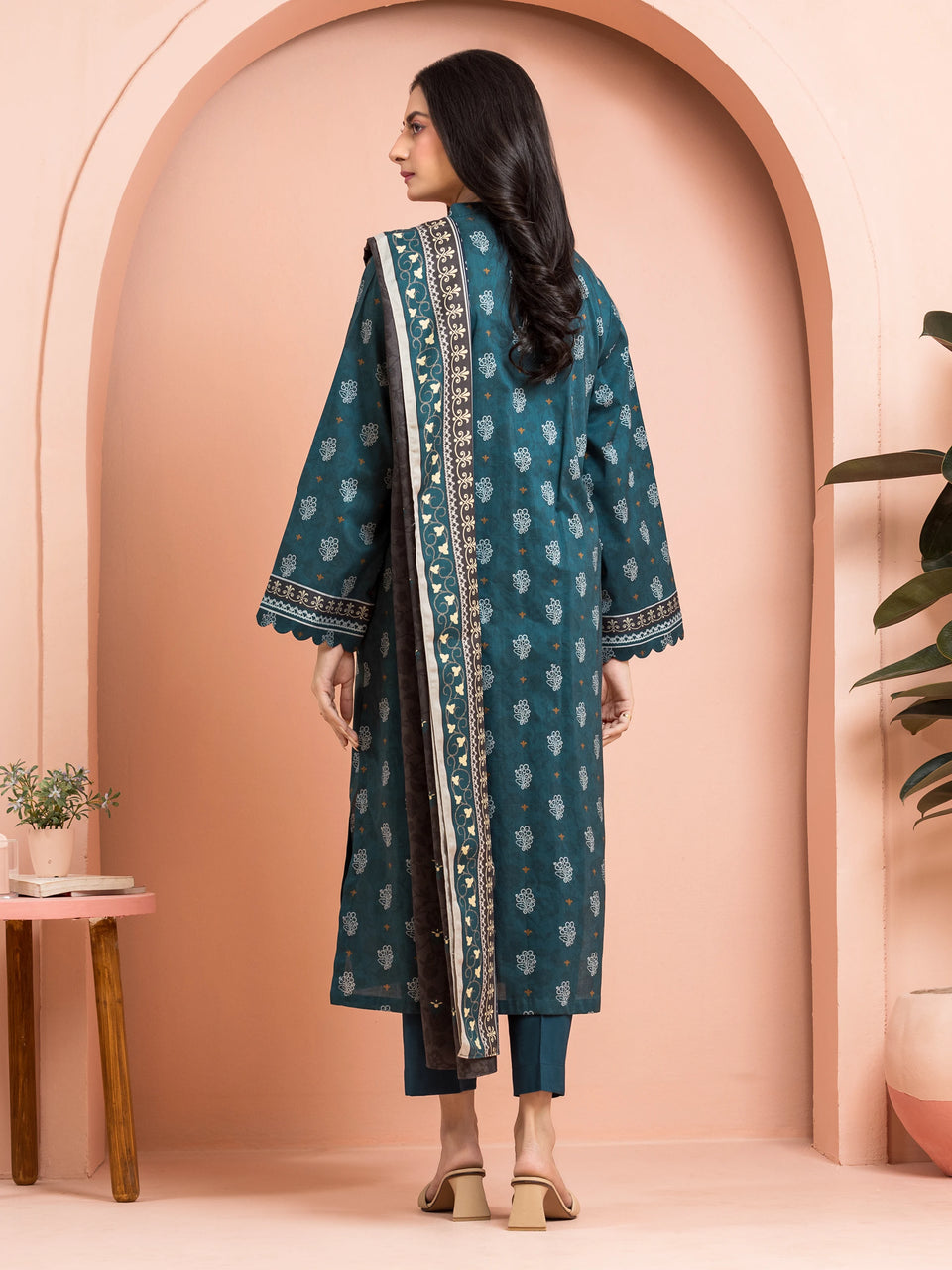 Unstitched Teal Printed Khaddar 3 Piece