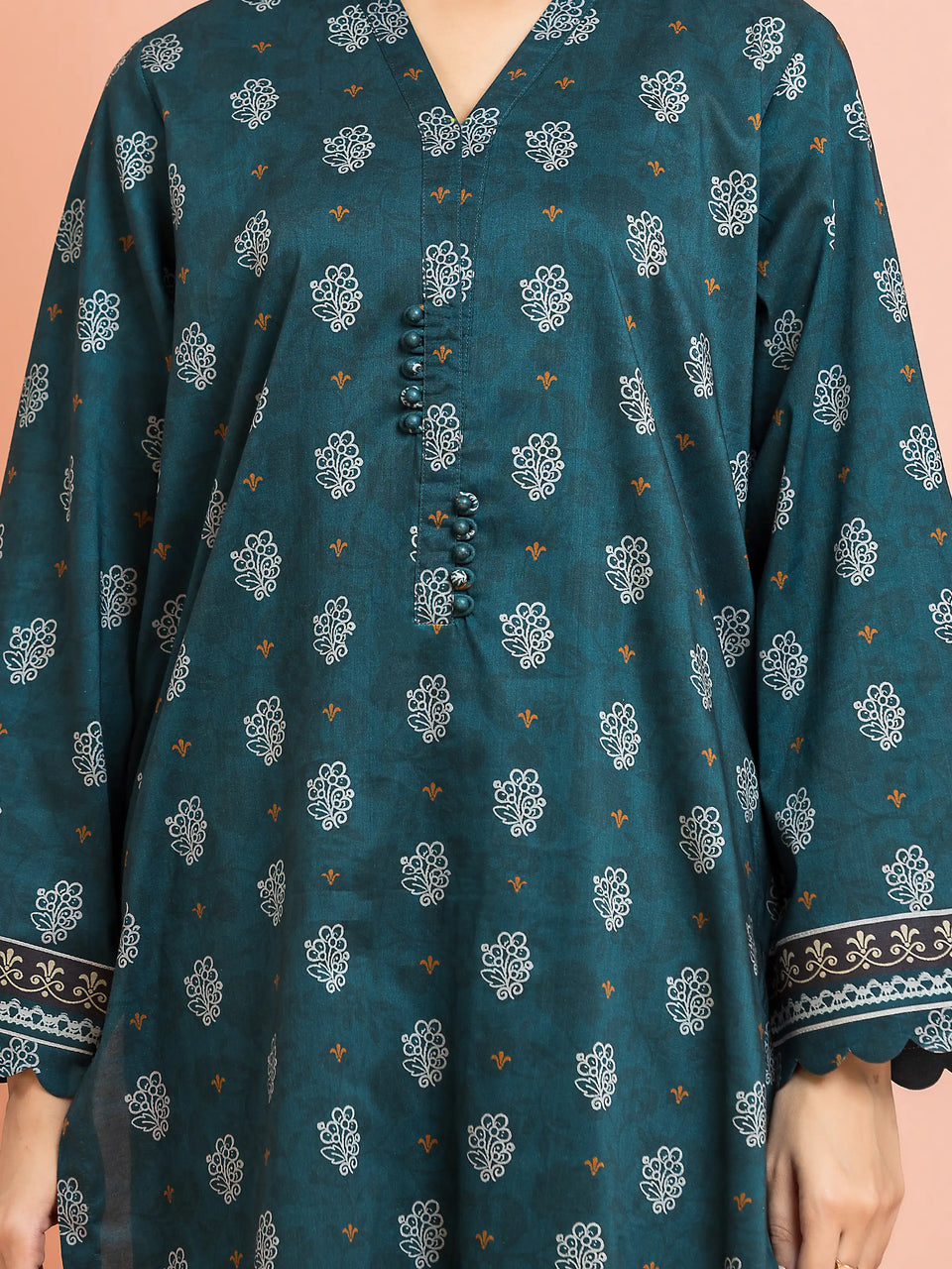 Unstitched Teal Printed Khaddar 3 Piece