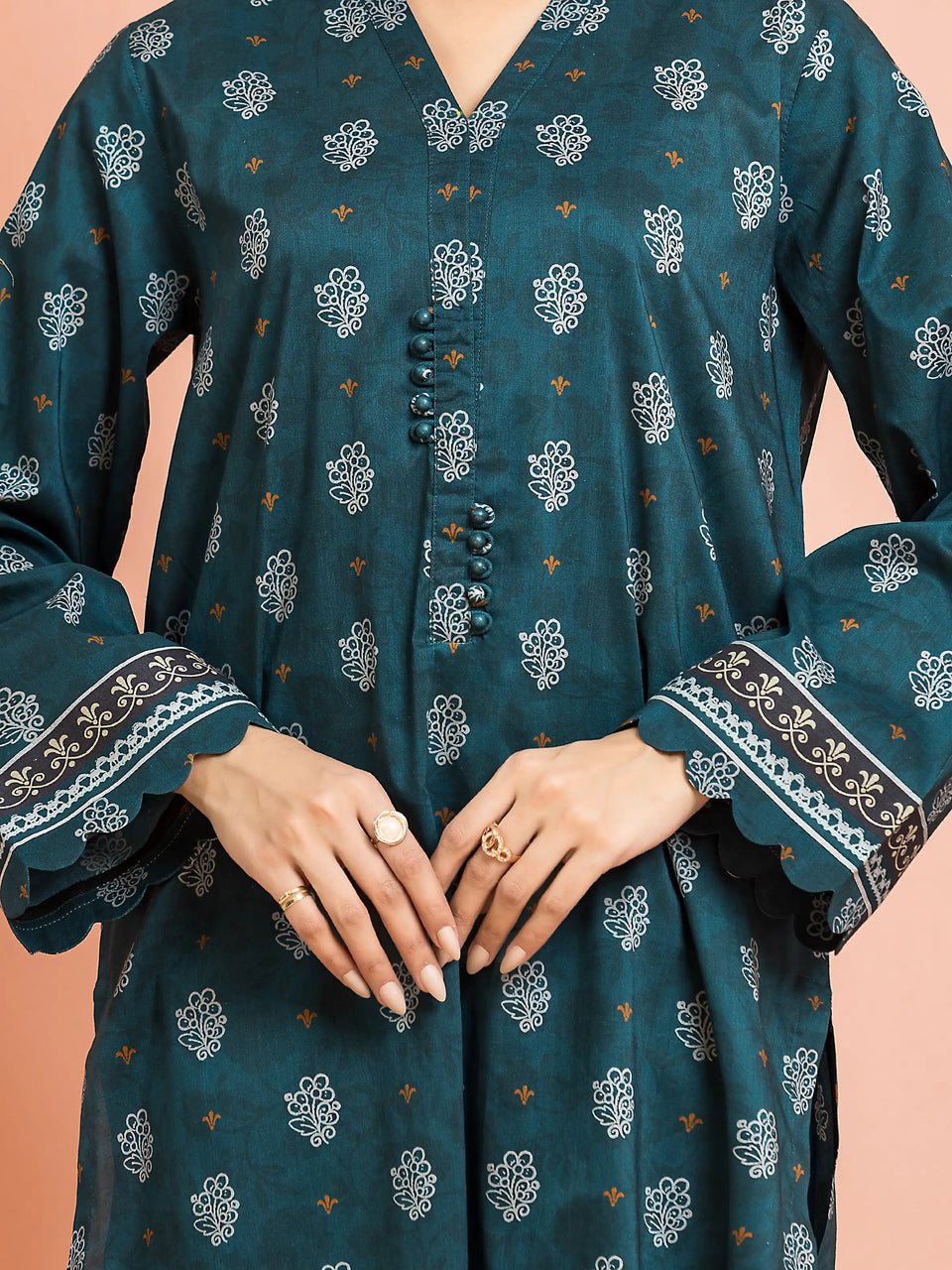 Unstitched Teal Printed Khaddar 3 Piece