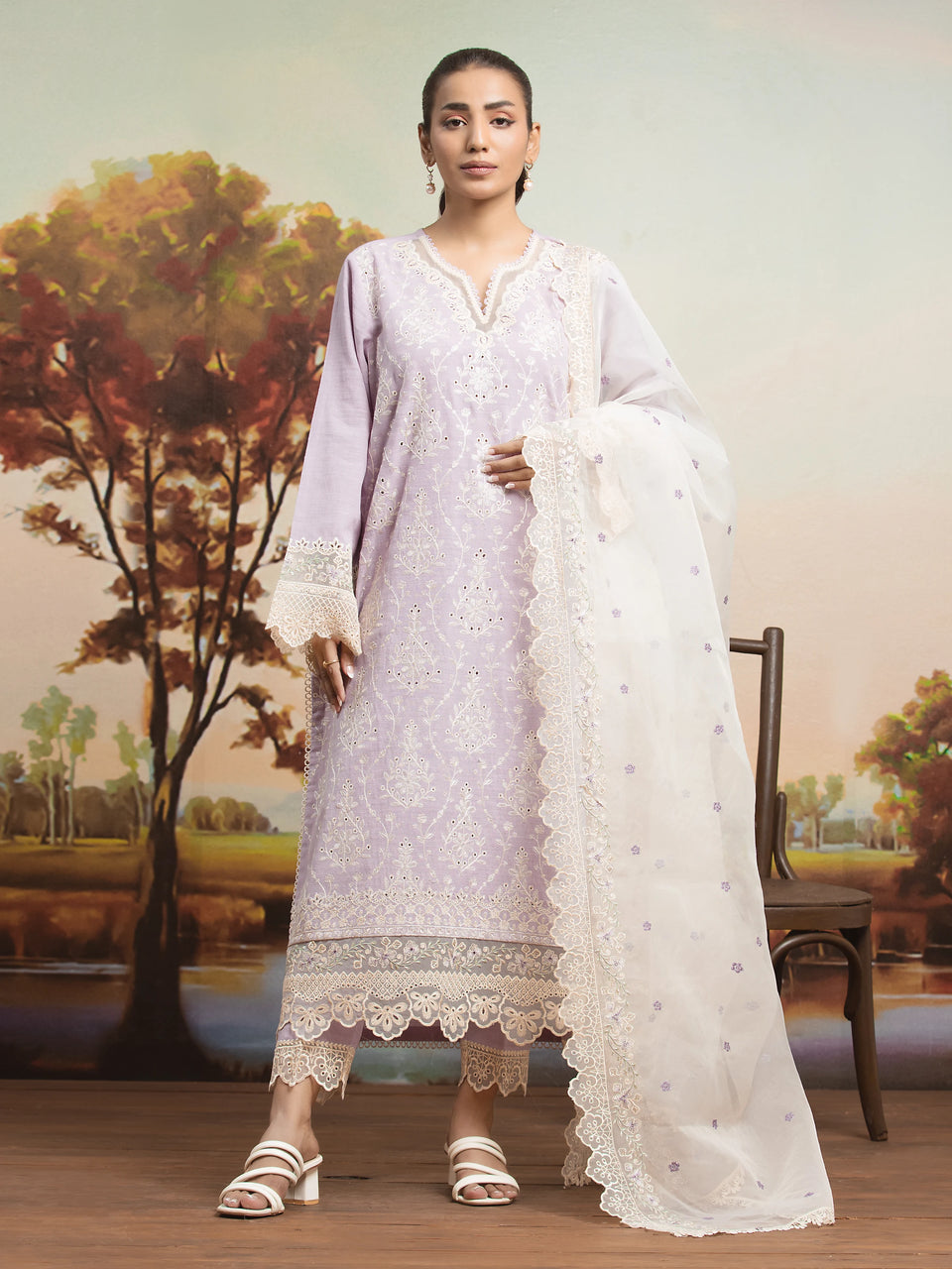 Unstitched Lilac Embroidered Khaddar 3 Piece