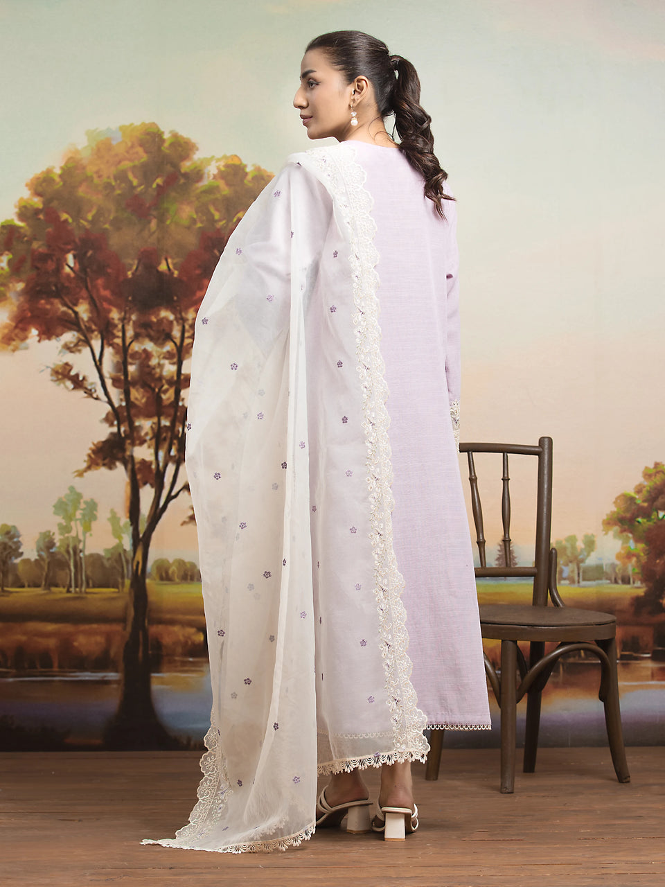 Unstitched Lilac Embroidered Khaddar 3 Piece