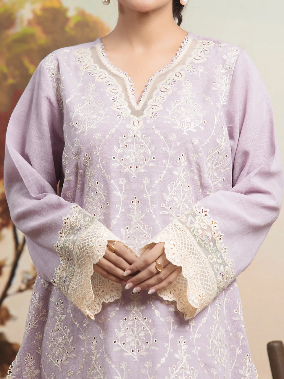 Unstitched Lilac Embroidered Khaddar 3 Piece