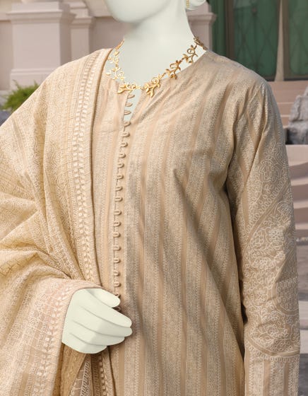 BEIGE LAWN UNSTITCHED 3PC