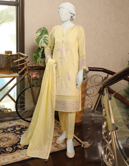 YELLOW TEXTURED STITCHED 3PC