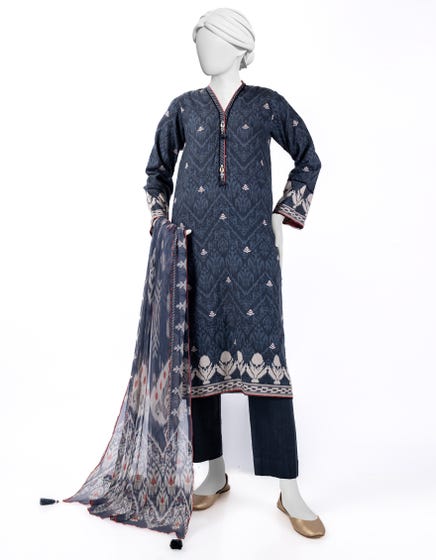 GREY KHADDAR EMBROIDERED 3PC STITCHED