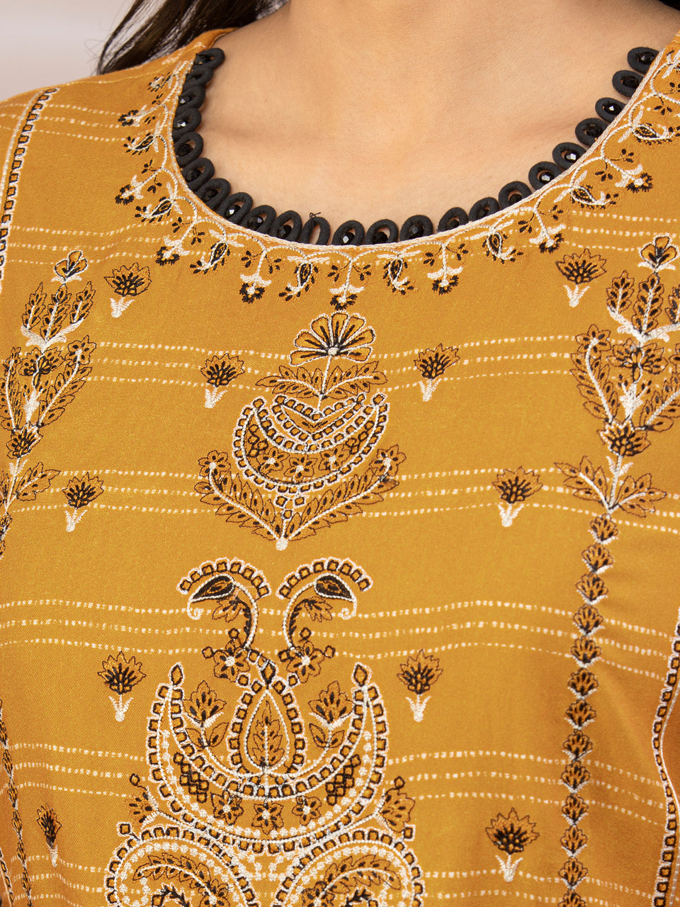 Unstitched Mustard Embroidered Crepe 3 Piece