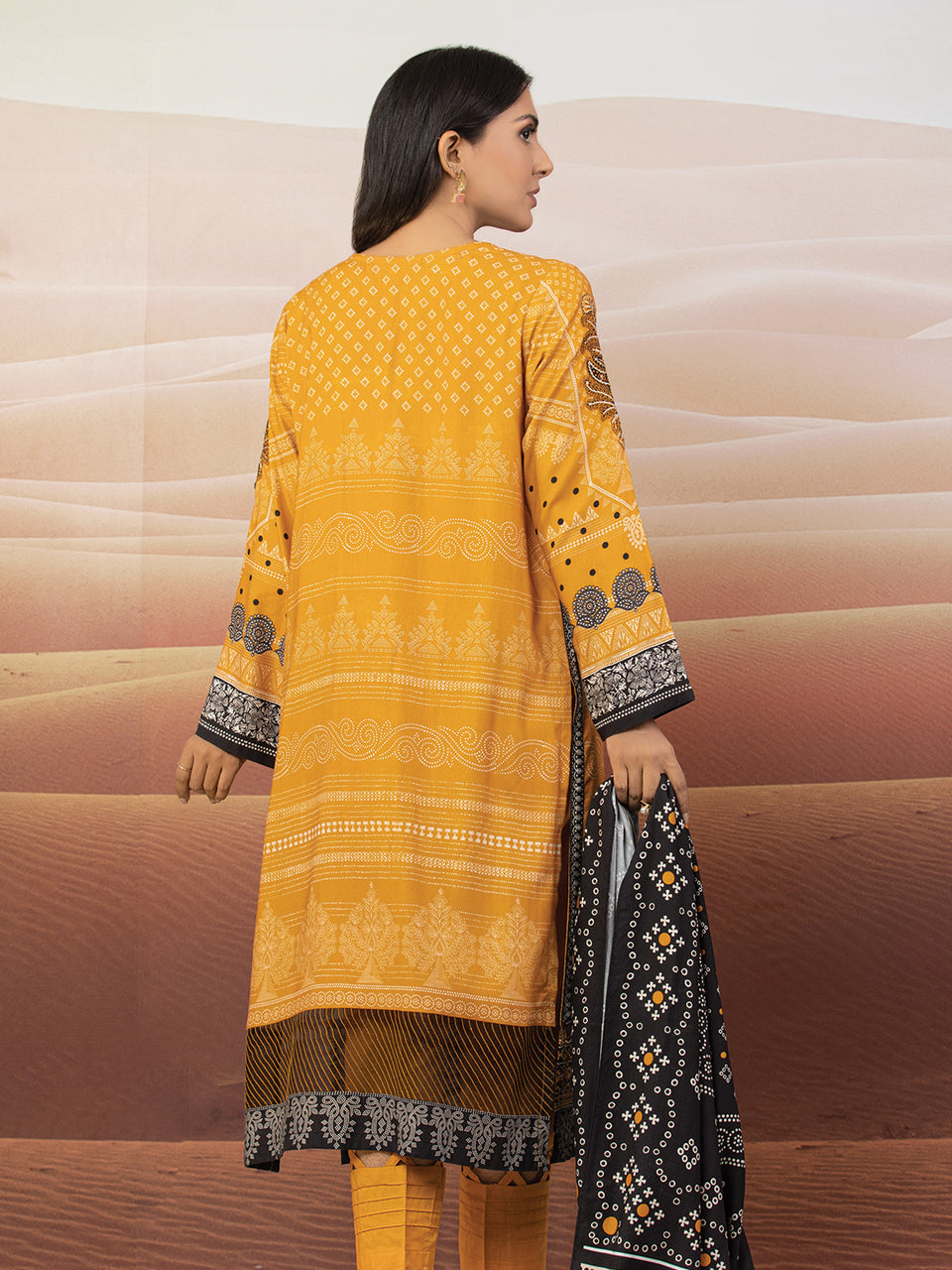 Unstitched Mustard Embroidered Crepe 3 Piece