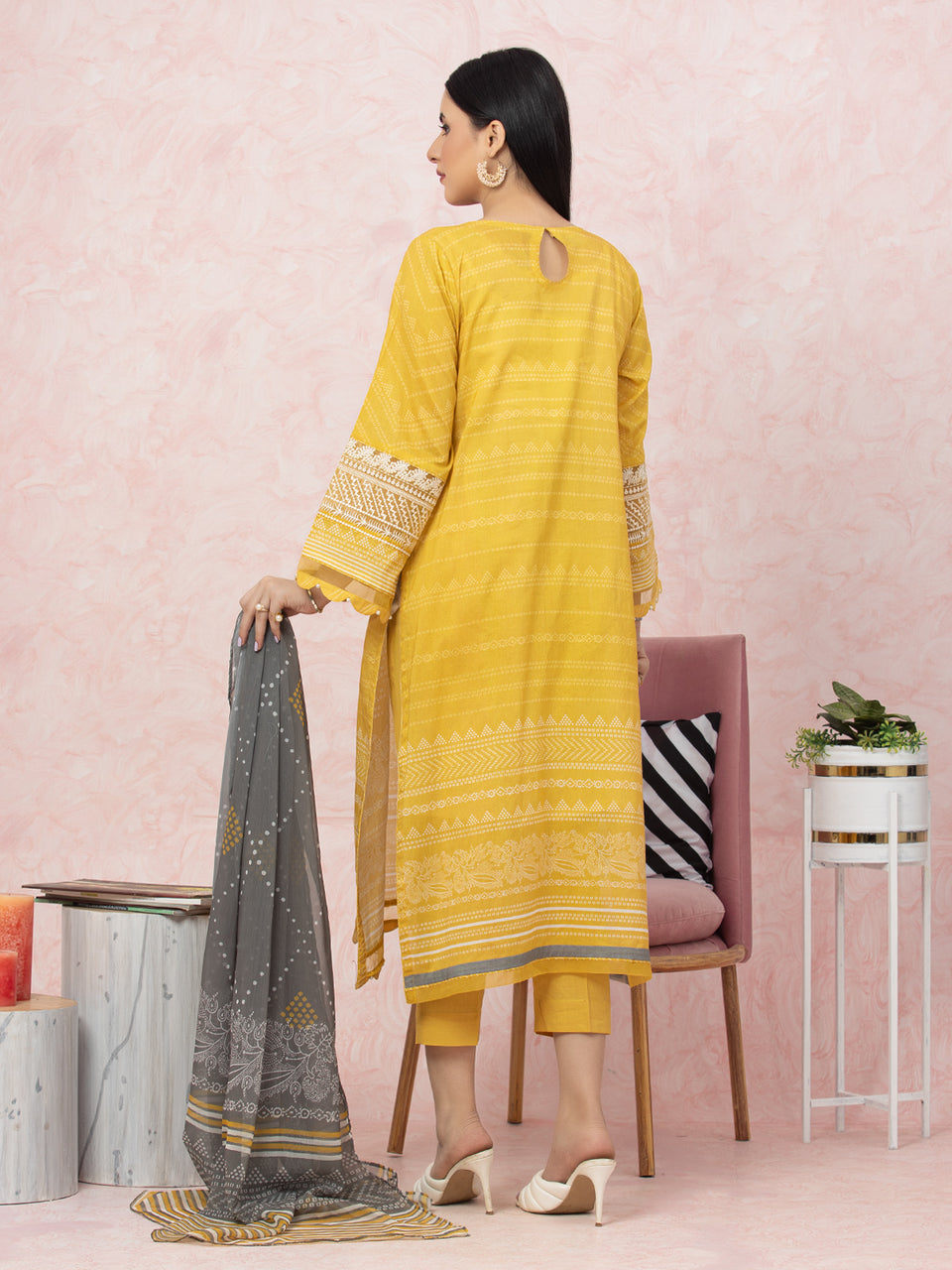 Unstitched Yellow Embroidered Lawn 3 Piece