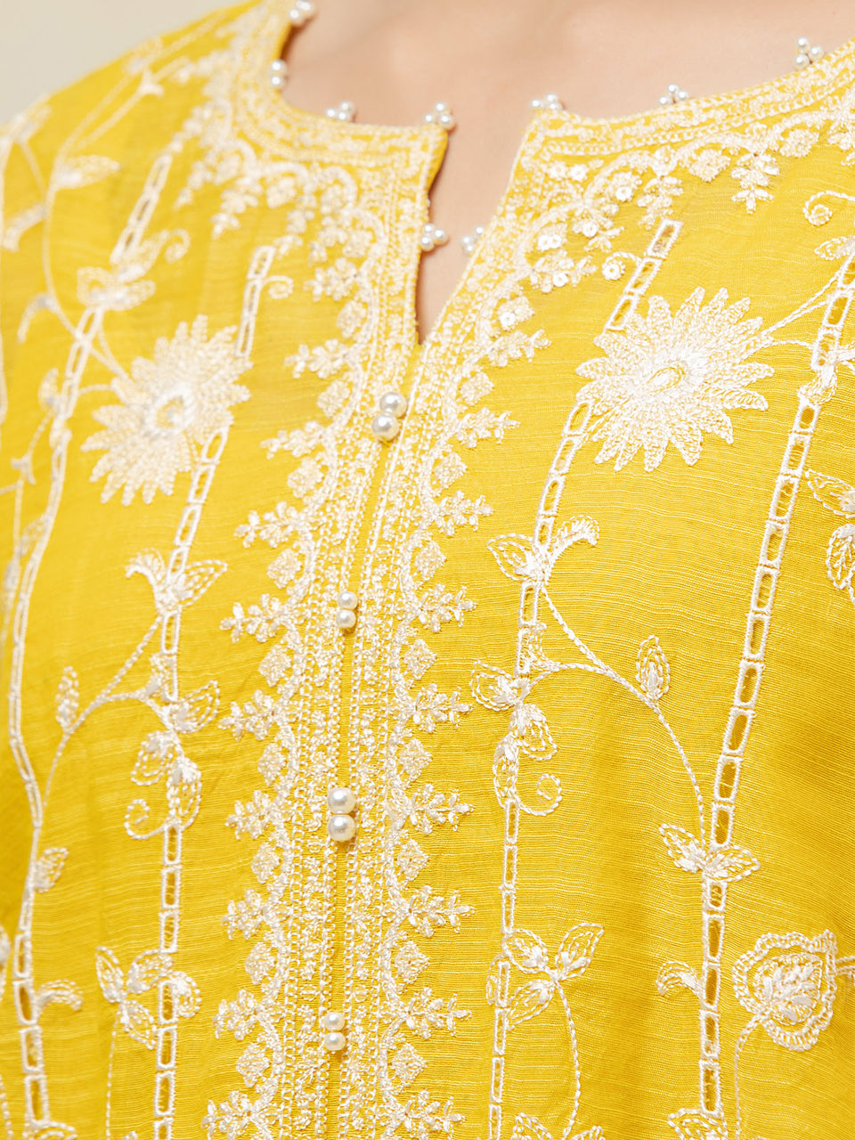 Unstitched Yellow Embroidered Chanderi 3 Piece