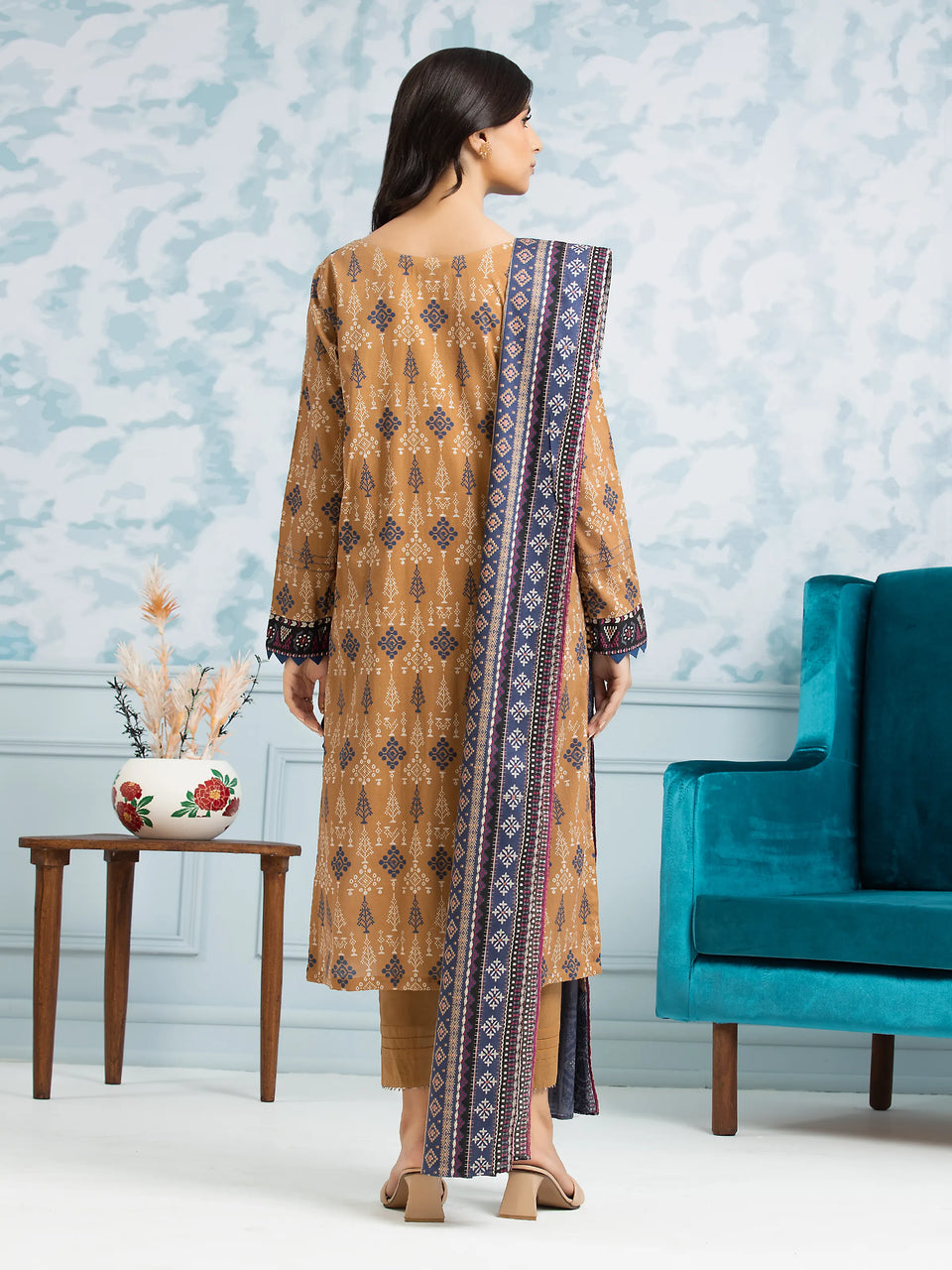 Unstitched Bronze Printed Khaddar 3 Piece