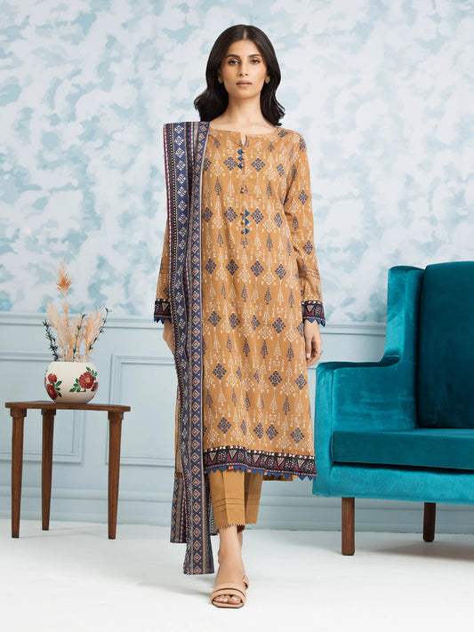 Unstitched Bronze Printed Khaddar 3 Piece