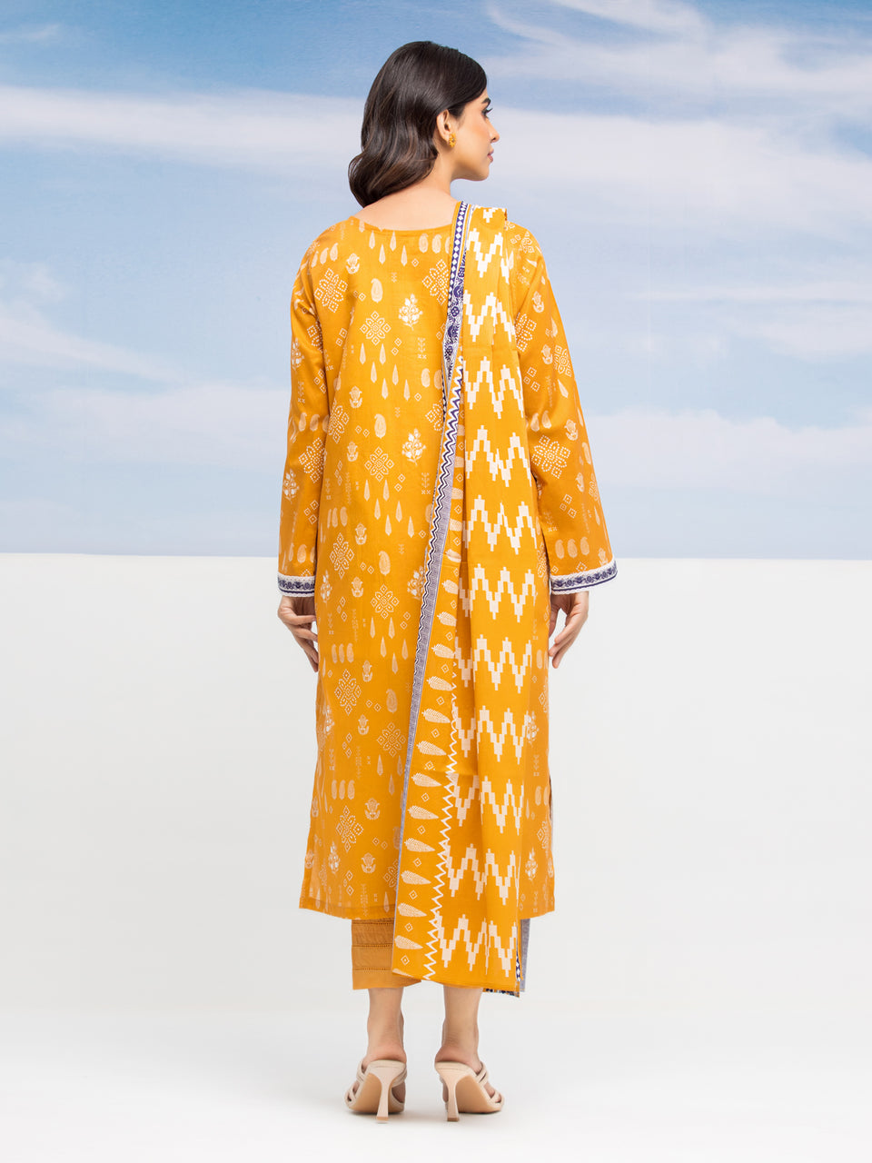 Unstitched Dark Yellow Printed Lawn 3 Piece