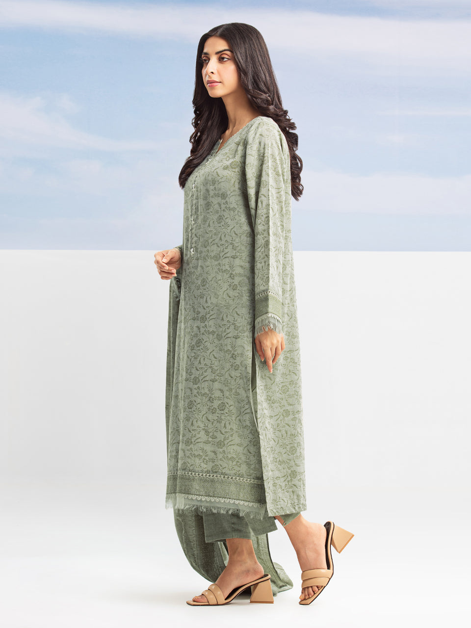 Unstitched Light Sage Jacquard 3 Piece