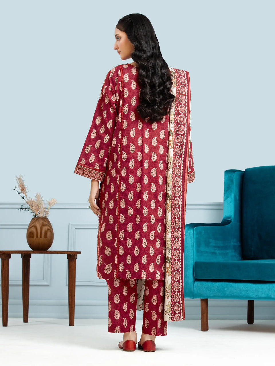 Unstitched Coral Printed Khaddar 3 Piece