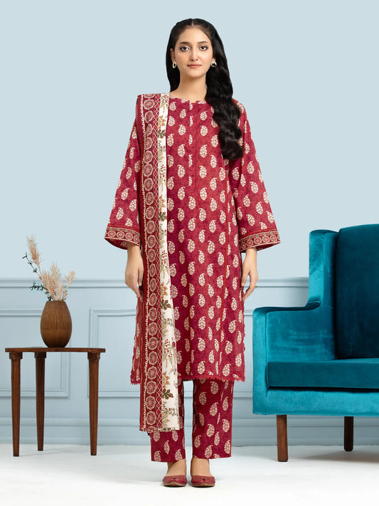 Unstitched Coral Printed Khaddar 3 Piece