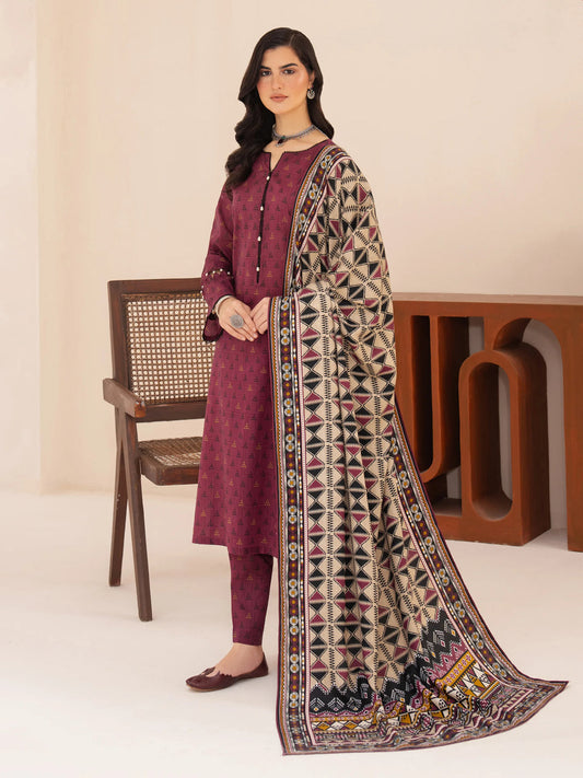 Unstitched Magenta Printed Khaddar 3 Piece