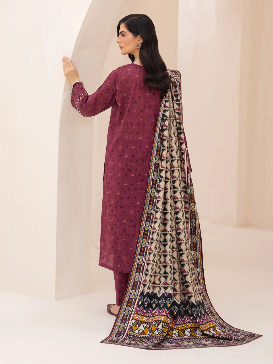 Unstitched Magenta Printed Khaddar 3 Piece