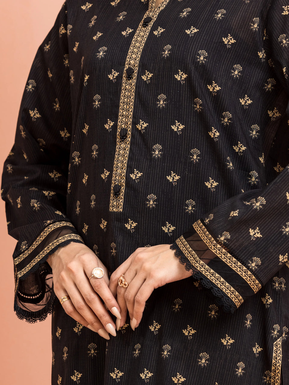 Unstitched Balck Printed Khaddar 3 Piece