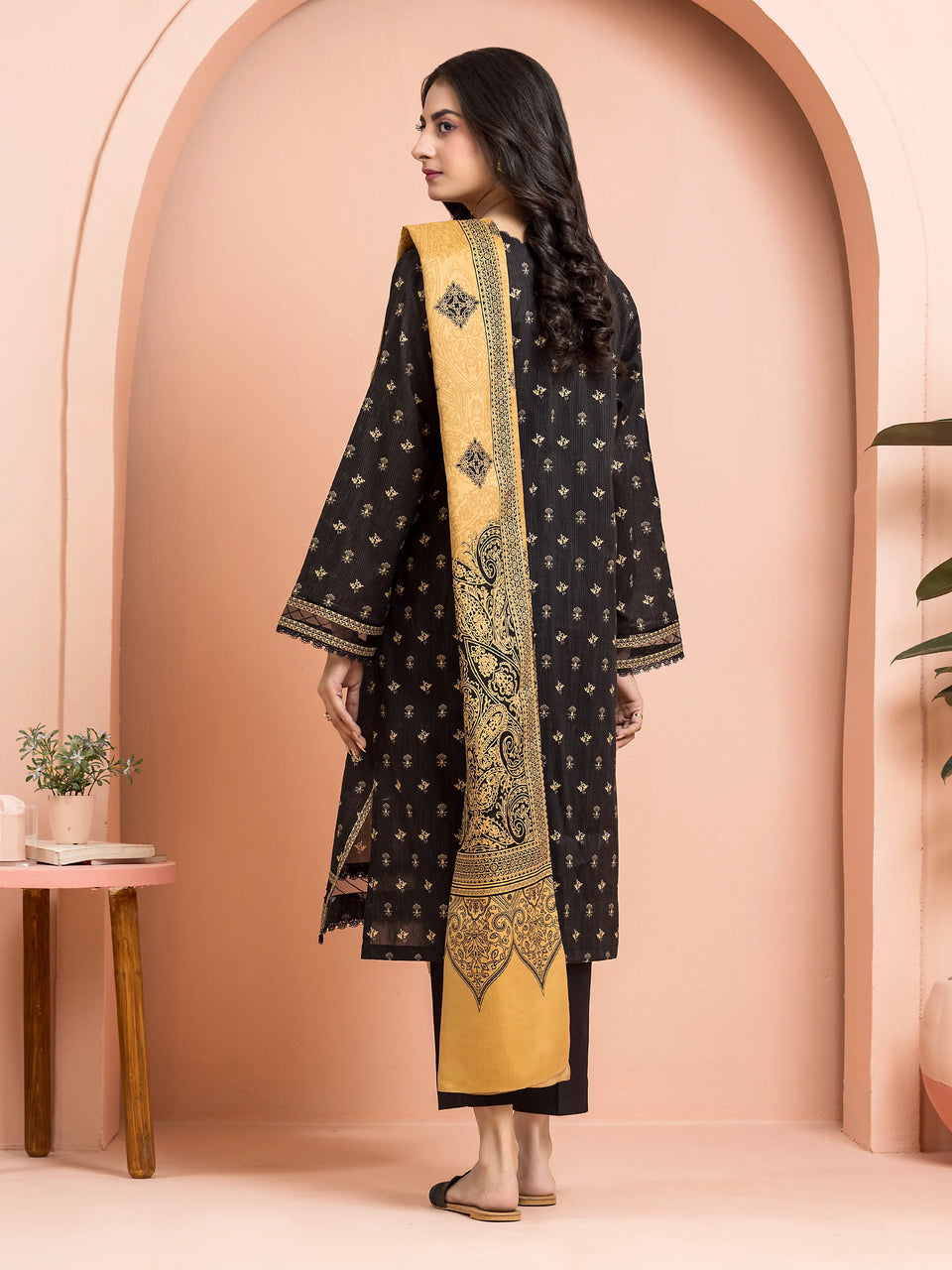 Unstitched Balck Printed Khaddar 3 Piece