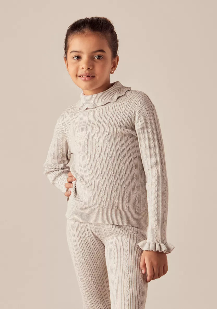 Juniors Textured Turtleneck Sweater with Long Sleeves and Ruffle Cuff