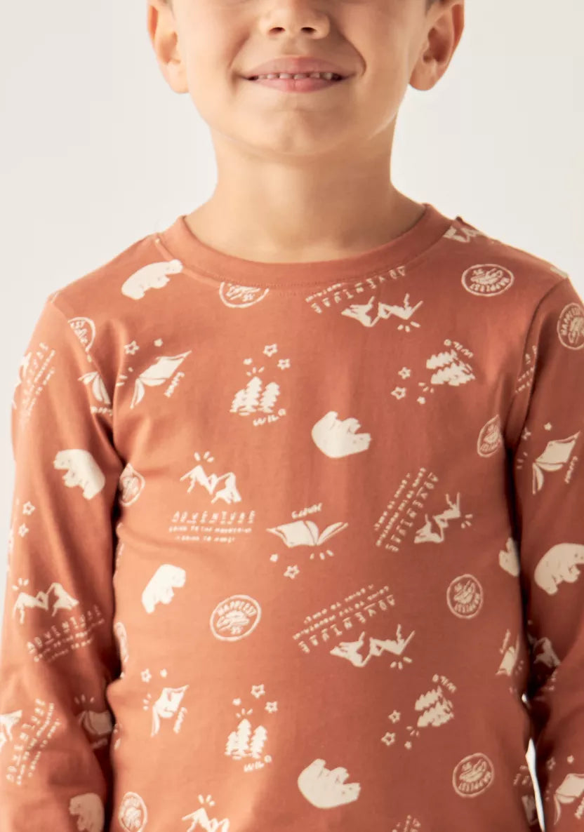 Juniors Printed Long Sleeve T-shirt with Pyjamas - Set of 2