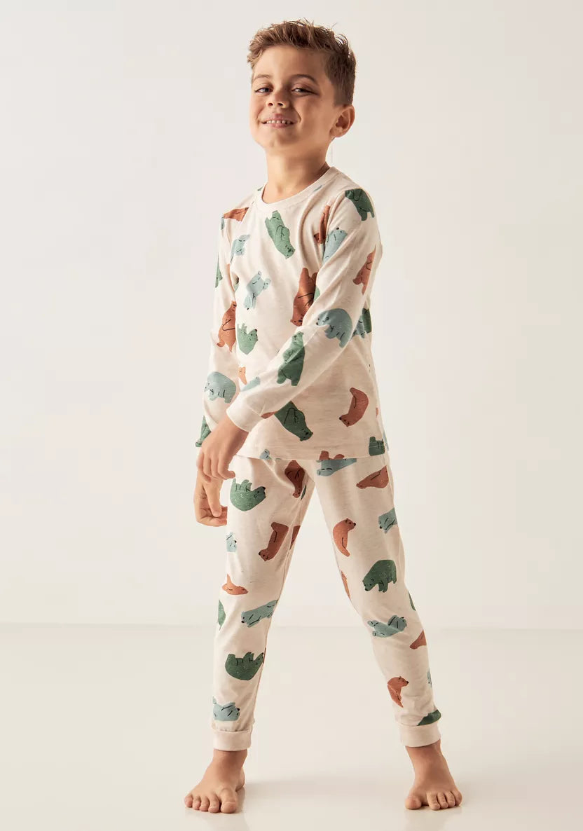 Juniors Printed Long Sleeve T-shirt with Pyjamas - Set of 2