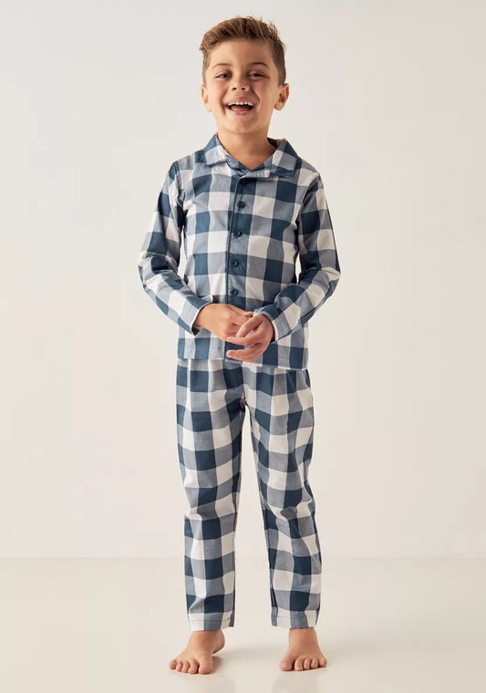 Juniors Checked Long Sleeves Shirt and Pyjama Set