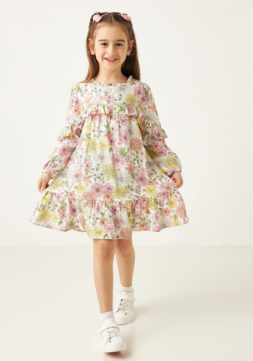 Juniors Floral Print Dress with Ruffles