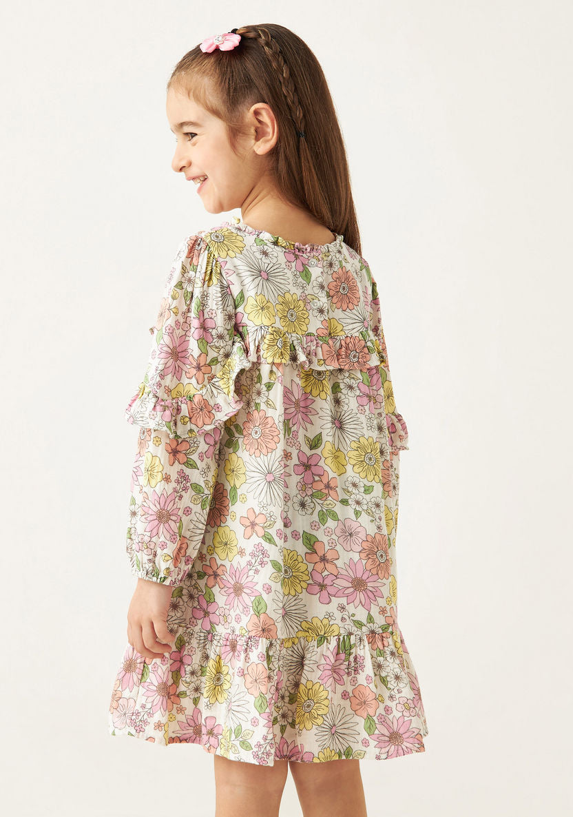 Juniors Floral Print Dress with Ruffles