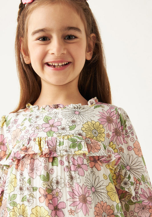 Juniors Floral Print Dress with Ruffles