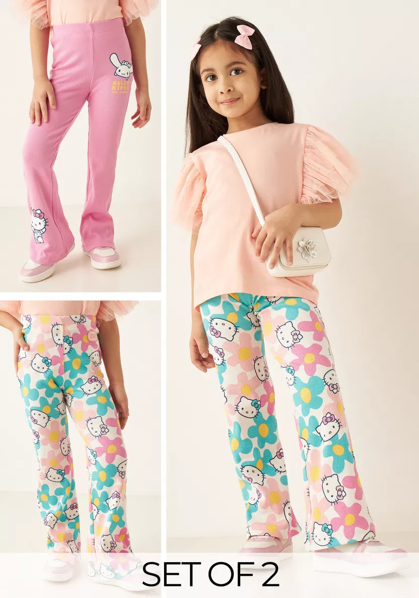 Sanrio Hello Kitty Print Flared Leggings with Elasticated Waistband - Set of 2