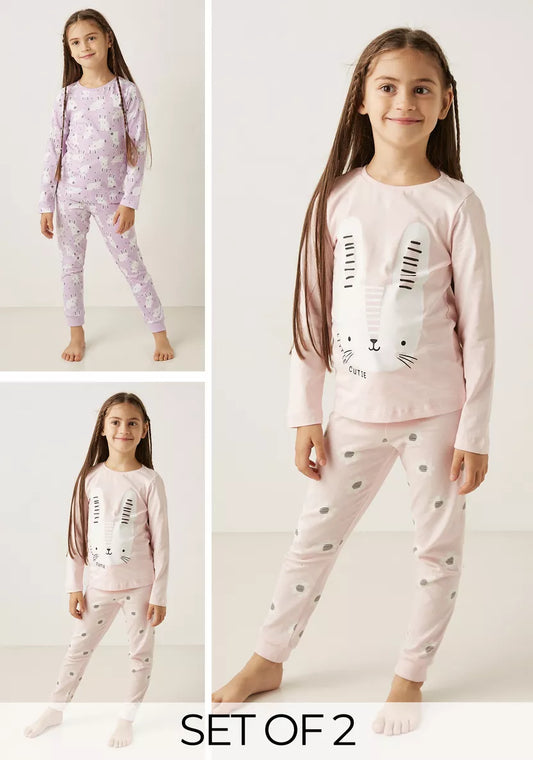 Juniors Bunny Print T-shirt with Pyjamas - Set of 2