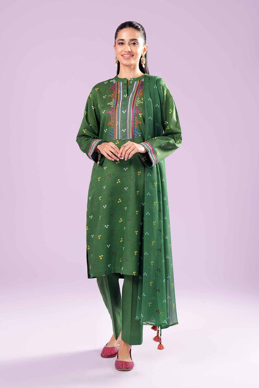 3 Piece - Printed Embroidered Suit