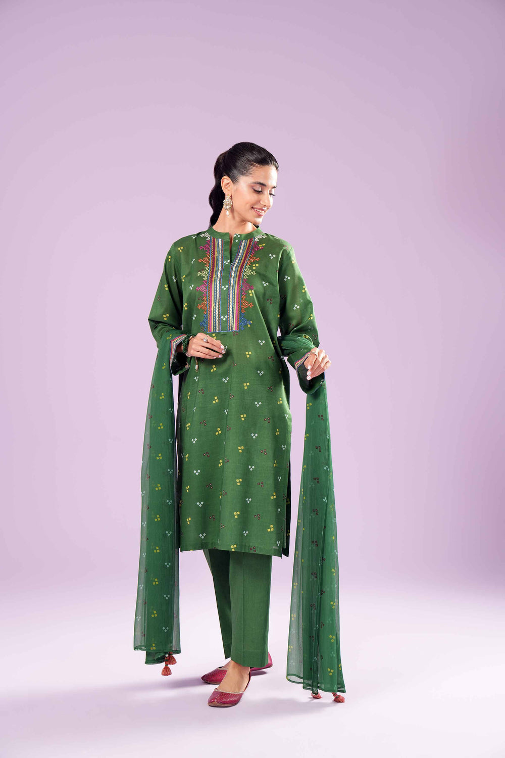 3 Piece - Printed Embroidered Suit