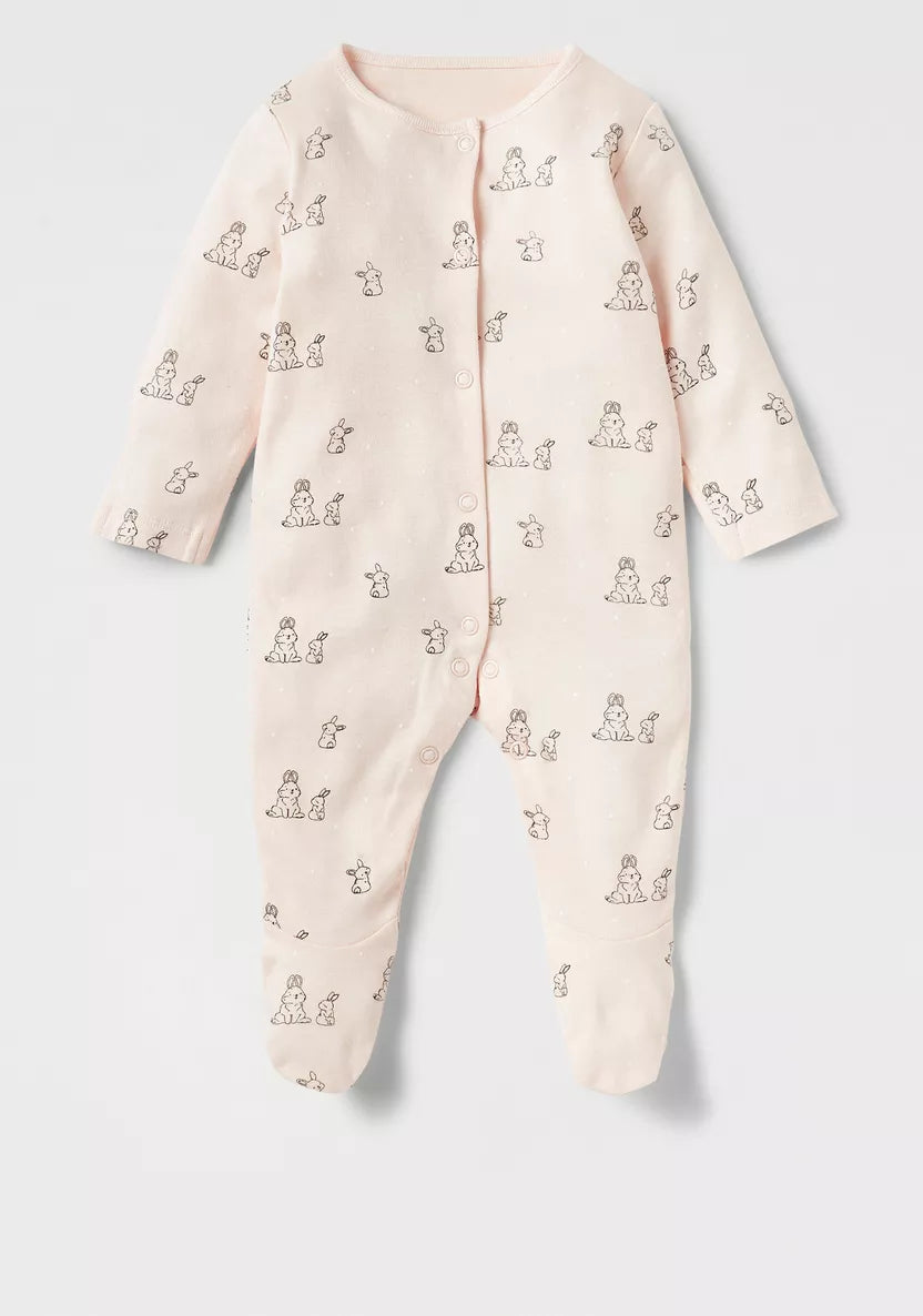 Juniors Bunny Print Closed Feet Sleepsuit - Set of 3