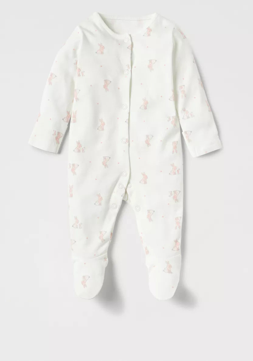 Juniors Bunny Print Closed Feet Sleepsuit - Set of 3