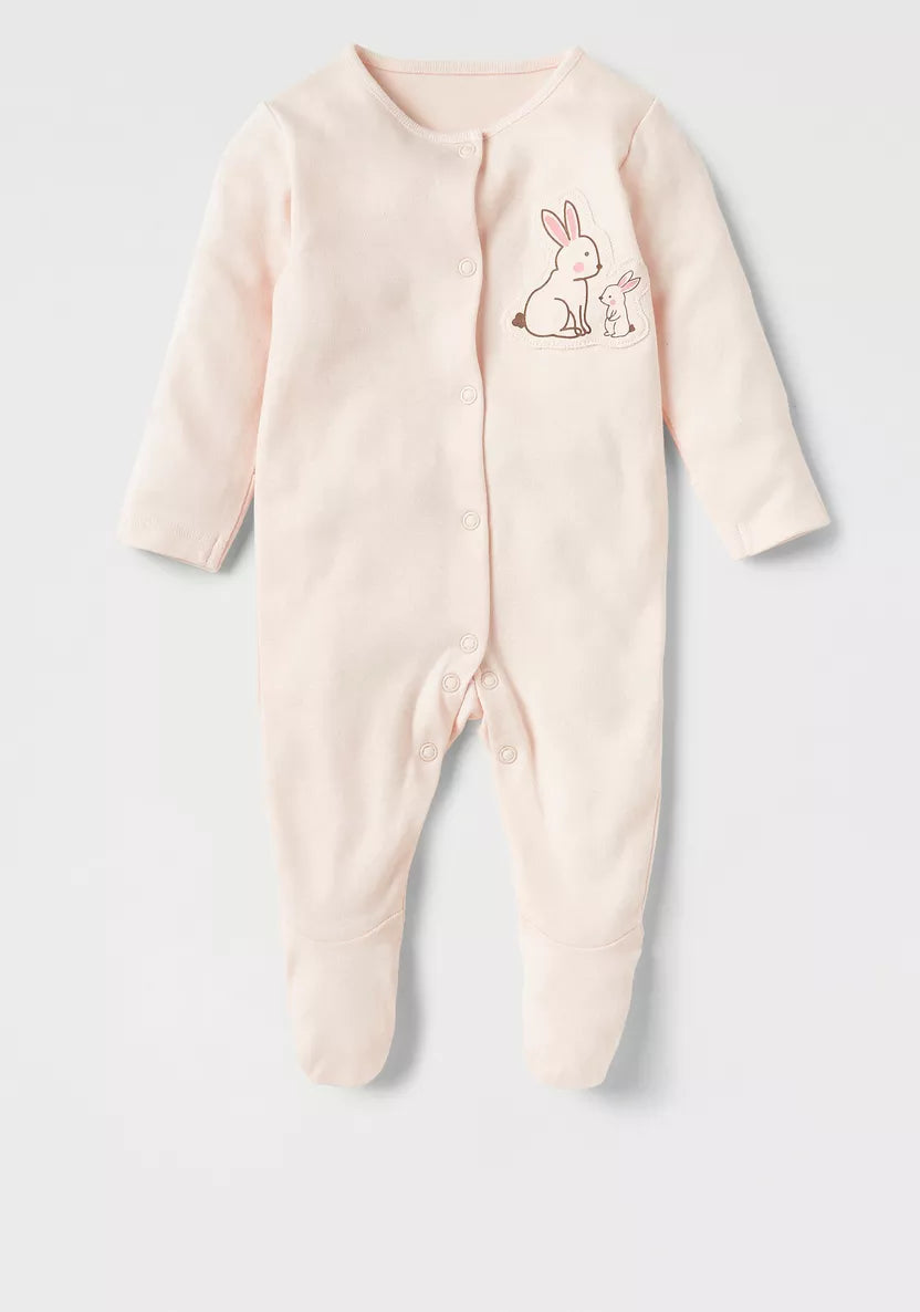 Juniors Bunny Print Closed Feet Sleepsuit - Set of 3