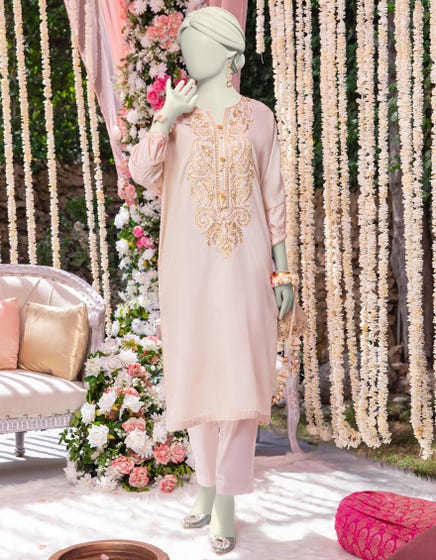 BEIGE RAW SILK EMBROIDERED KURTI